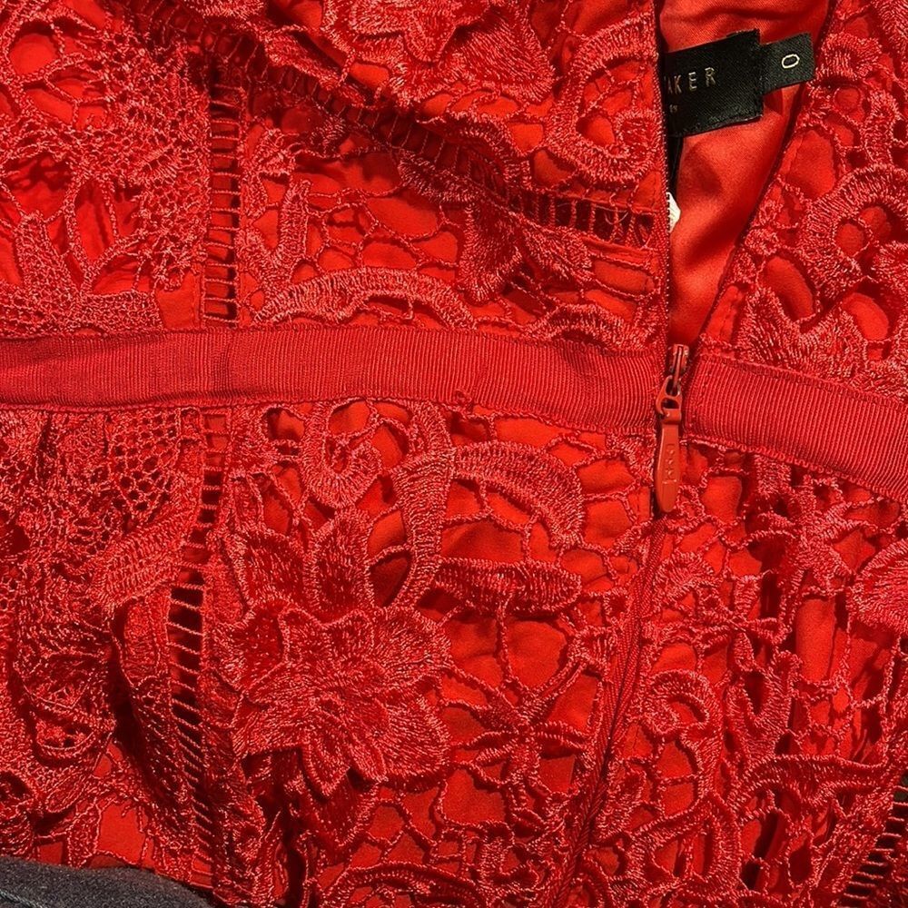 Ted Baker Red Lace Pocket Empire Waist valentines day dress US Size 2 NWT - Picture 12 of 17